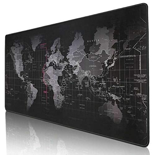 Kriture Gaming Mouse Pad Extended Mouse Map Mat (World Map 35.4"x15.7"inch,3mm),Nonslip Base, Thick, Comfy, Waterproof and Foldable Mat for Desktop, Computer, Laptop, Keyboard, Consoles, Black