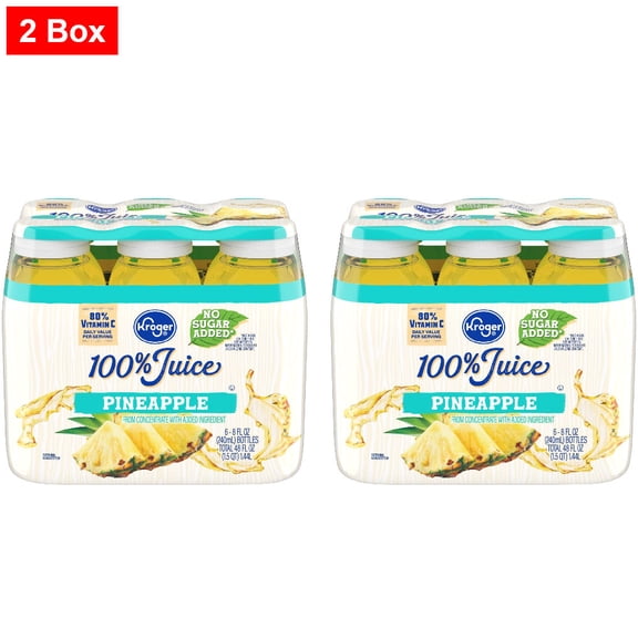 Kroger 100% Pineapple Juice Bottles 6 ct / 8 fl oz - 2 Box
