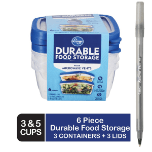 Kroger BPA-Free Durable Plastic Food Storage Container & Lid Set with pen
