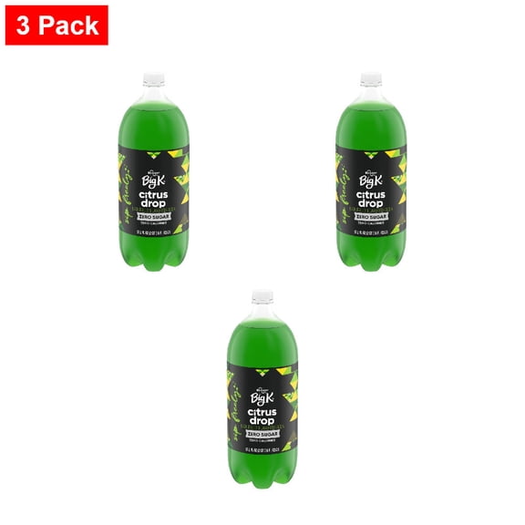 Kroger Big K Citrus Drop Zero Sugar Zero Calorie Soda Bottle 2 liter - 3 Pack