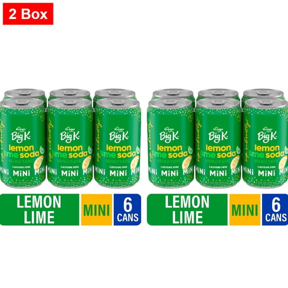 Kroger Big K Lemon Lime Caffeine Free Mini Soda Cans 6 CT / 7.5 fl oz - 2 Box