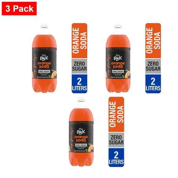 Kroger Big K Orange Zero Sugar Caffeine Free Soda Bottle 2 liter - 3 Pack