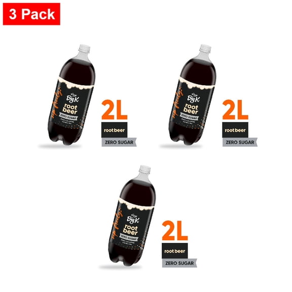 Kroger Big K Root Beer Zero Sugar Caffeine Free Soda Bottle 2 liter - 3 Pack