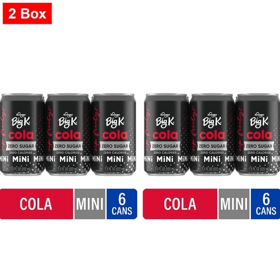 Kroger Big K Zero Sugar Mini Cola Cans 6 CT / 7.5 fl oz - 2 Box
