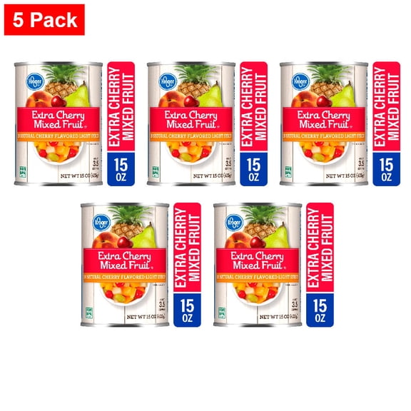 Kroger Canned Extra Cherry Mixed Fruit in Light Syrup 15 oz - 5 Pack