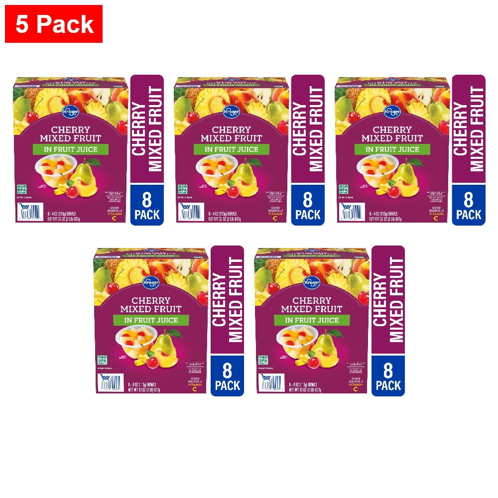 Kroger Cherry Mixed Fruit Cups in 100% Juice 8 ct / 4 oz - 5 Pack