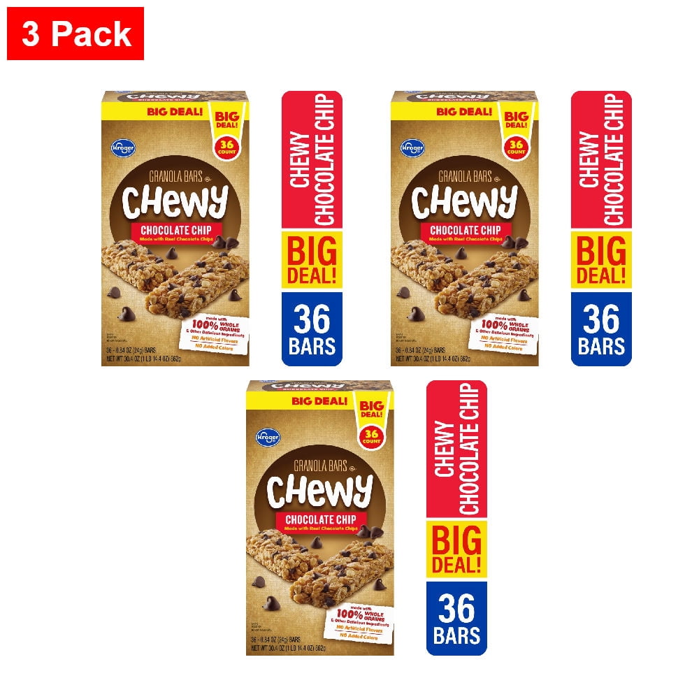 Kroger Chewy Chocolate Chip Granola Bars 36 ct / 0.84 oz - 3 Pack ...