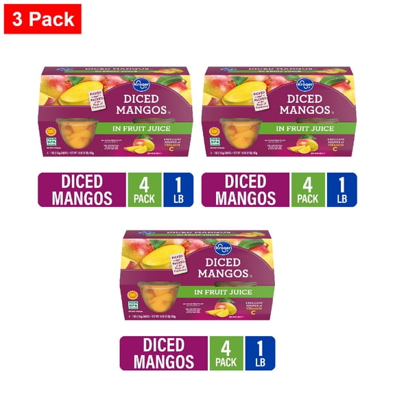 Kroger Diced Mango Cups in 100% Juice 4 ct / 4 oz - 3 Pack
