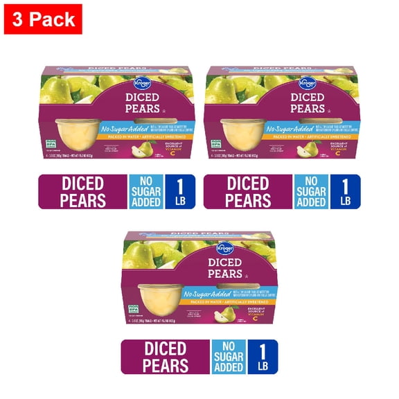 Kroger Diced Pear Cups No Sugar Added 4 ct / 3.8 oz - 3 Pack