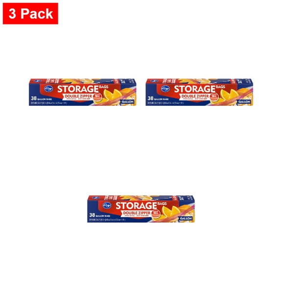 Kroger Double Zipper Reclosable Gallon Storage Bags 38 ct - 3 Pack