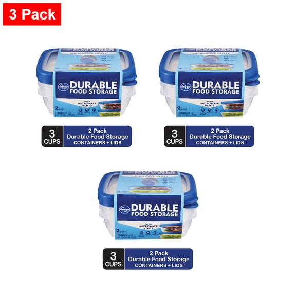 Kroger Durable Plastic Food Storage Containers 2 CT / 3 cup - 3 Pack