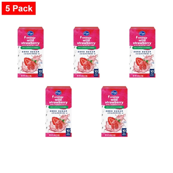 Kroger Energy Zero Sugar Wild Strawberry Drink Mix Packets 10 Count - 5 Pack