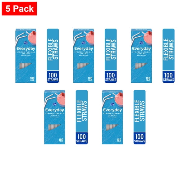 Kroger Everyday Striped Flexible Straws 100 ct - 5 Pack