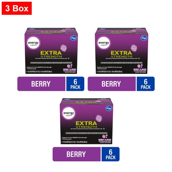Kroger Extra Strength Berry Energy Drink Shot Multipack Bottles 6 CT / 2 fl oz - 3 Box