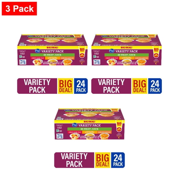 Kroger Fruit Cups Three Flavor Variety Pack 24 ct / 4 oz - 3 Pack