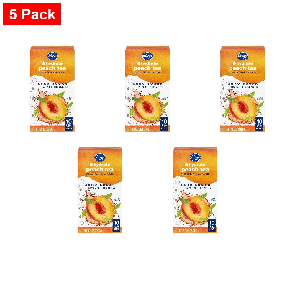 Kroger Hydrate Zero Sugar Peach Tea Drink Mix Packets 10 Count - 5 Pack