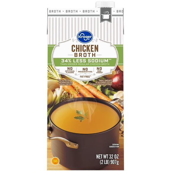 Kroger Less Sodium Fat Free Chicken Broth 32 oz - Pack of 1