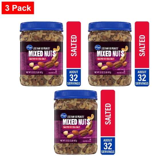 Kroger Less Than 50% Peanuts Salted Mixed Nuts 32 oz - 3 Pack