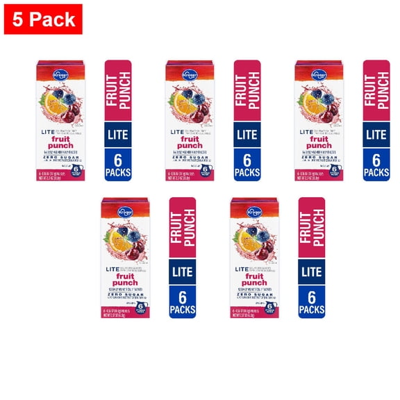 Kroger Lite Zero Sugar Fruit Punch Instant Drink Mix Packets 6 Count / 0.36 oz - 5 Pack