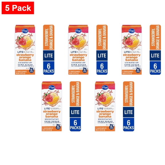 Kroger Lite Zero Sugar Strawberry Orange Banana Instant Drink Mix Packets 6 Count / 0.41 oz - 5 Pack