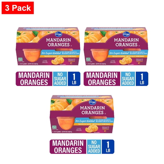 Kroger Mandarin Orange Cups No Sugar Added 4 ct / 4 oz - 3 Pack