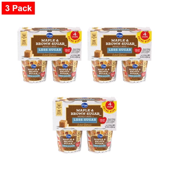 Kroger Maple & Brown Sugar Less Sugar Instant Oatmeal Cups 4 ct - 3 Pack