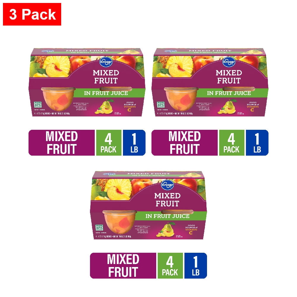 Kroger Mixed Fruit Cups in 100% Juice 4 ct / 4 oz - 3 Pack