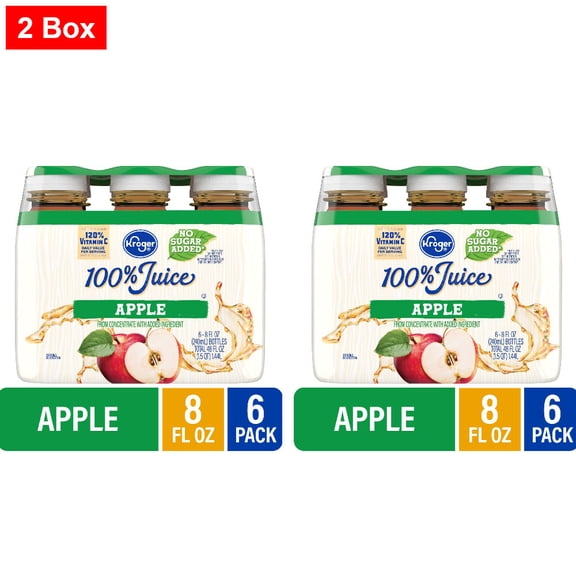 Kroger No Sugar Added 100% Apple Juice 6 ct / 8 fl oz - 2 Box