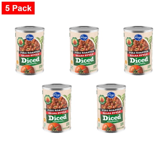 Kroger Salsa Style Fire Roasted Diced Tomatoes 14.5 oz - 5 Pack