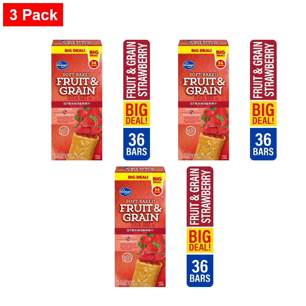 Kroger Soft Baked Fruit and Grain Strawberry Cereal Bars 36 ct / 1.3 oz ...