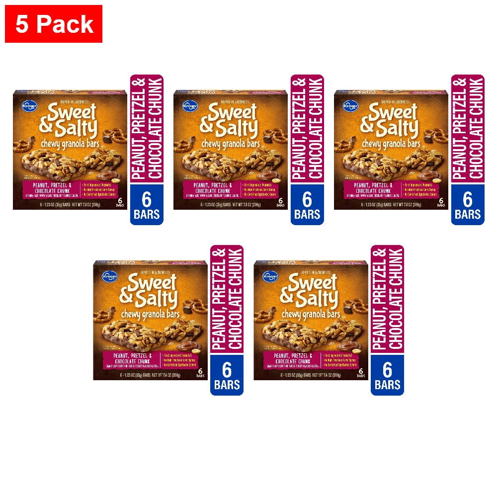 Kroger Sweet and Salty Chewy Peanut Pretzel and Chocolate Chunk Chewy Granola Bars 6 ct / 1.23 oz - 5 Pack