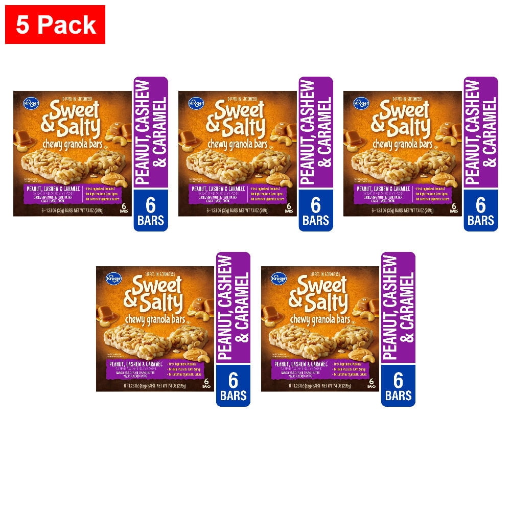 Kroger Sweet and Salty Peanut Cashew and Caramel Chewy Granola Bars 6 ct / 1.08 oz - 5 Pack