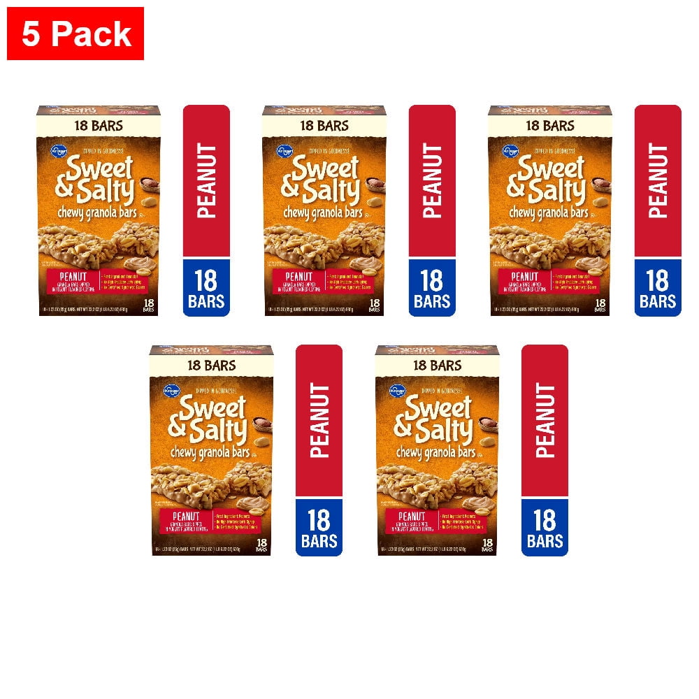 Kroger Sweet and Salty Peanut Chewy Granola Bars 18 ct / 1.23 oz - 5 Pack