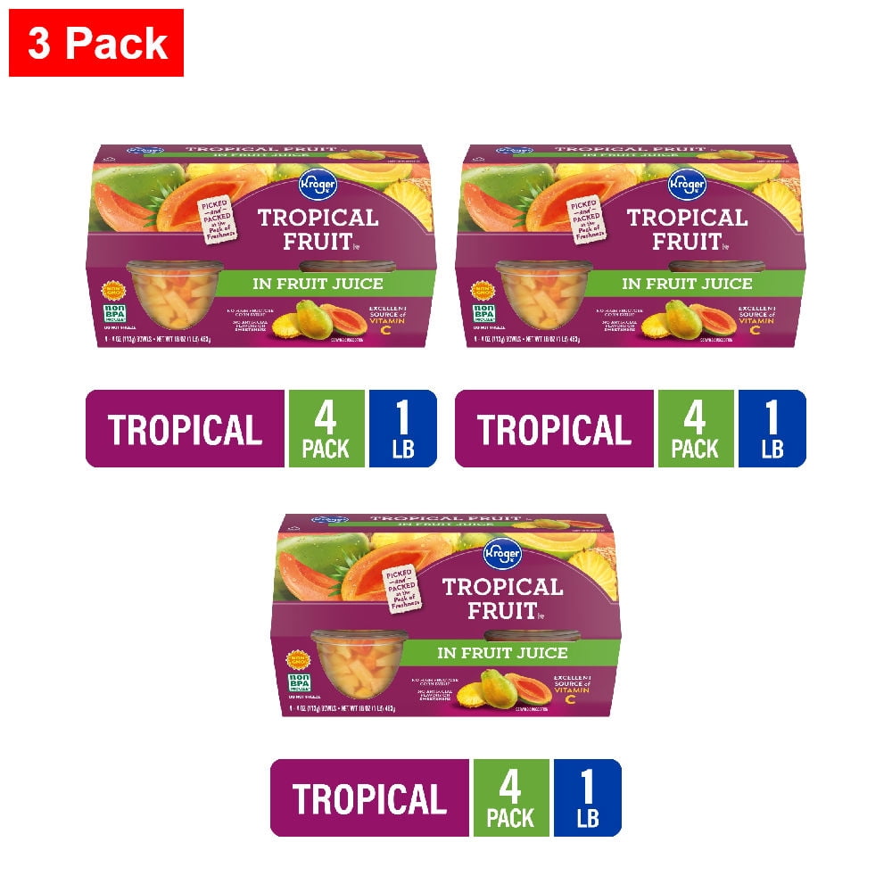 Kroger Tropical Fruit Cups in 100% Juice 4 ct / 4 oz - 3 Pack