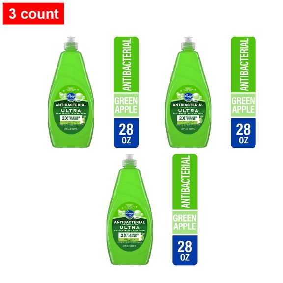 Kroger Ultra Concentrated Antibacterial Liquid Dish Soap Green Apple Scent 28 fl oz - 3 count