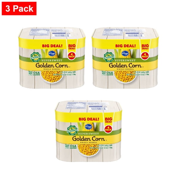 Kroger Whole Kernel Super Sweet Golden Corn Cans 4 ct / 15.25 oz - 3 Pack