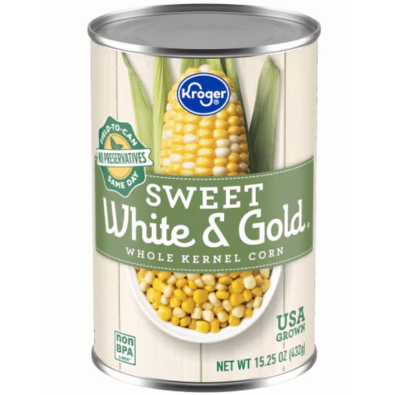 Kroger Whole Kernel Sweet White & Gold Corn -- 15.25 oz