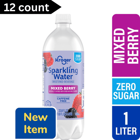 Kroger Zero Sugar Mixed Berry Sparkling Water 33.8floz Bottles, 12 Count Refreshing Fruit Flavored Beverage