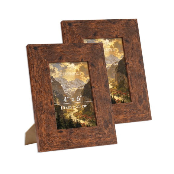 Kromapolis 4x6 Picture Frame Set of 2, Wide Face Photo Frame, Display 4x6 Pictures, Gallery Wall Picture Frames for Wall and Tabletop Decoration, Walnut