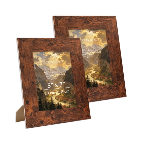 Kromapolis 5x7 Picture Frame Set of 2, Wide Face Photo Frame, Display 5x7 Pictures, Gallery Wall Picture Frames for Wall and Tabletop Decoration, Walnut