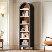 Kromapolis 6-Tier Arched Storage Bookcase with 2 Adjustable Shelves,Narrow Wood Bookshelf Open Display Shelves for Living Room,Entryway,Bedroom,Rich Black and L