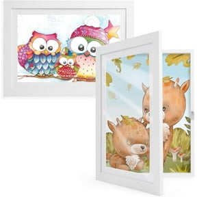 Kromapolis Kids Artwork Frames Changeable Front Opening,Set of 2, A4, 8.4x11.8 Art Picture Frame with Mat Display for Room Decor,Children Storage Frame Holds 150 Pcs Drawings,Crafts,Art Project,White