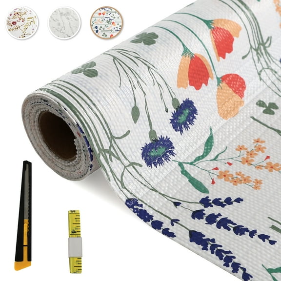 Kromapolis Shelf and Drawer Liner for Ktichen Cabinet Non Adhesive, 17.5 in X 10 Ft Roll Strong Grip Non Slip Waterproof Shelf Liners Cupboard, Multi-FlowerⅠ