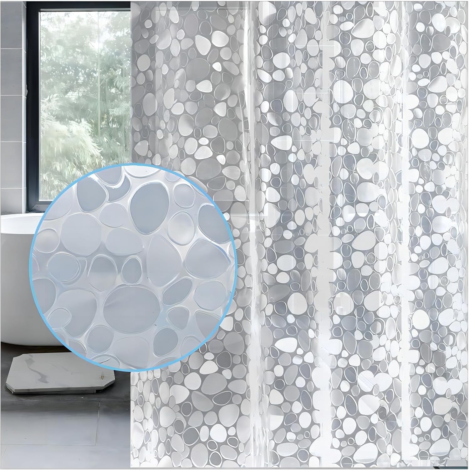 Translucent Shower Kromapolis Shower Curtain with Pebble Design, 72