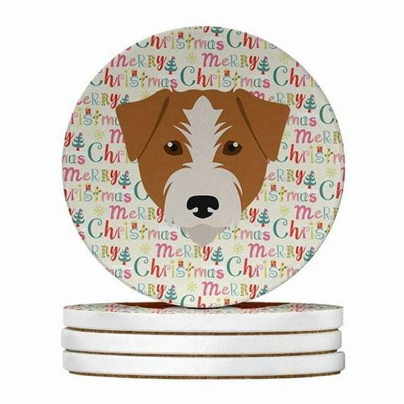 Kromfohrlander Merry Christmas Large Sandstone Coasters Pack of 4 4 in x 4 in