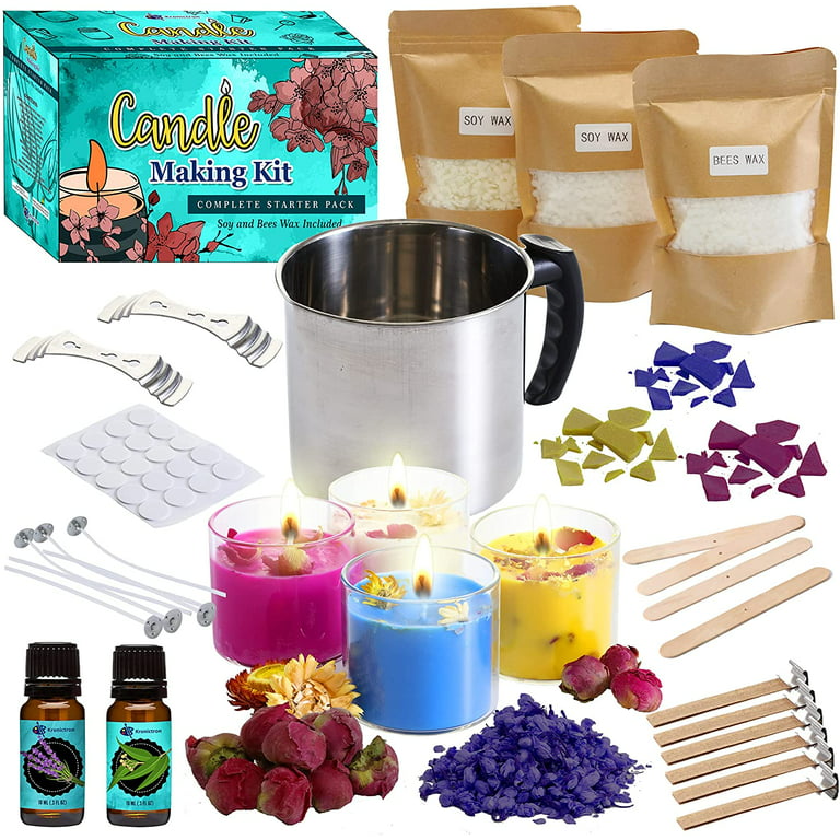  DIY Candle Making Kit Supplies, Complete Beginners Set with Soy  Wax, Pot, Tins, Dyes, Wicks & More