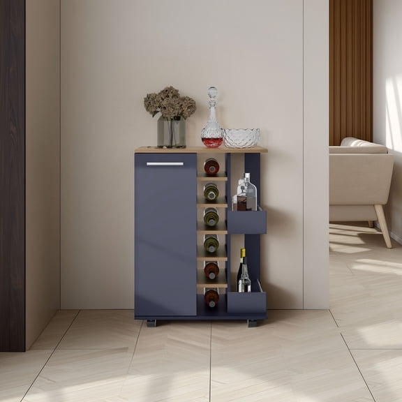 Kronos Ash And Kronos Blue Bar Cabinet With Bottle Racks