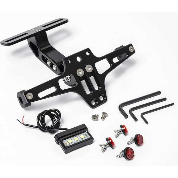 Kronox Motorcycle License Plate Bracket - Fender Eliminator Kit: Holder, LED Light & Reflective Bolts (3613-0010-00)