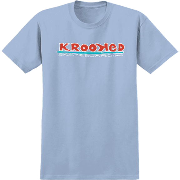 Krooked Skateboardin Short Sleeve T-Shirt Light Blue Red White Blue, Small, Men's