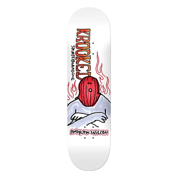 Krooked Wilson Fire Mask Skateboard Deck - 8.75" White (Deck Only)